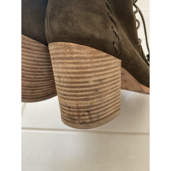 Stuart Weitzman Ankle Boots Wallawalla Suede Lace Up Tassels Green - Picture 14 of 16